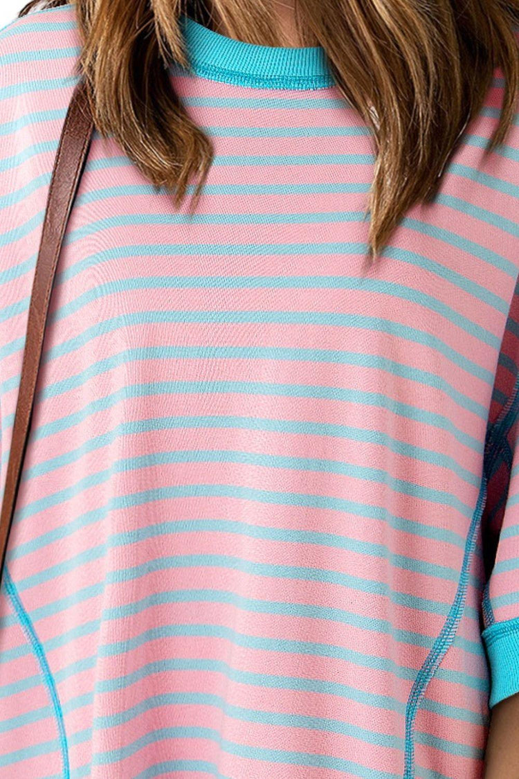 Close up view of pink and blue stripes 