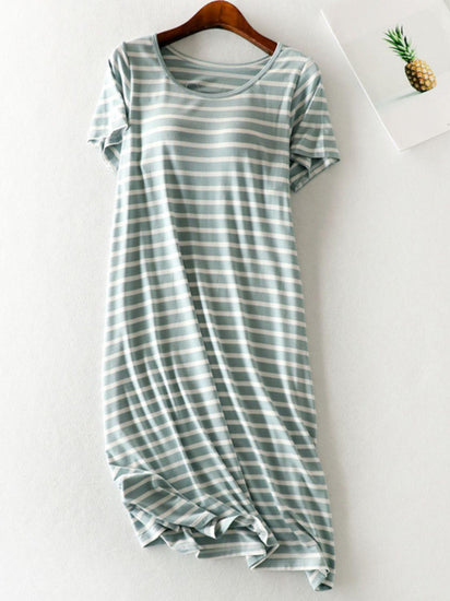 Striped Round Neck Short Sleeve Dress - Rebel K Collective