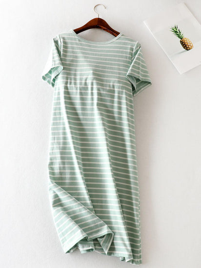 Striped Round Neck Short Sleeve Dress - Rebel K Collective