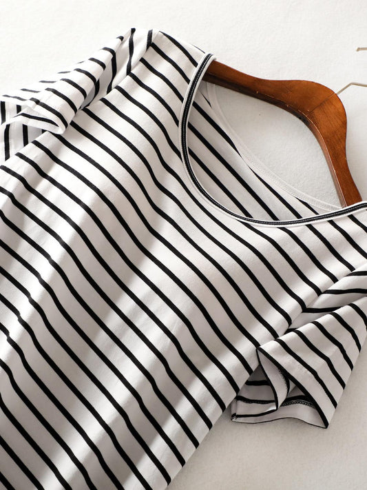 Striped Round Neck Short Sleeve Dress - Rebel K Collective