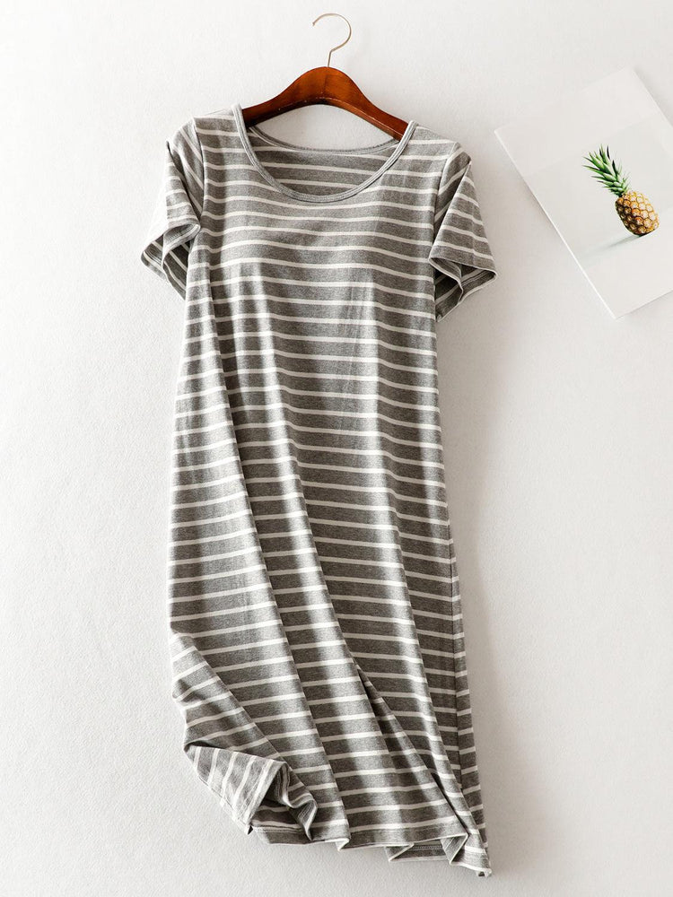 Striped Round Neck Short Sleeve Dress - Rebel K Collective