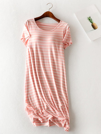 Striped Round Neck Short Sleeve Dress - Rebel K Collective