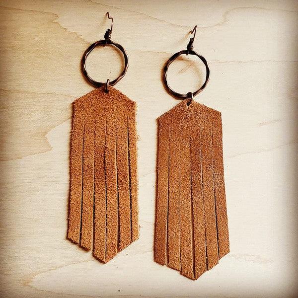 Suede Leather Fringe Earrings Tan - Rebel K Collective