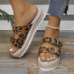 Summer Double Buckle Leopard Print Flat Sandals Hemp Thick-soled Sandals Seaside Vacation Beach Shoes For Women - Rebel K Collective