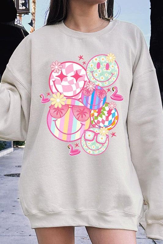 Summer Smile Face Graphic Fleece Sweatshirts - Rebel K Collective