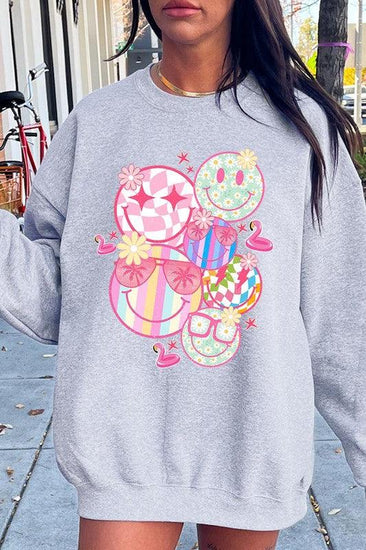 Summer Smile Face Graphic Fleece Sweatshirts - Rebel K Collective