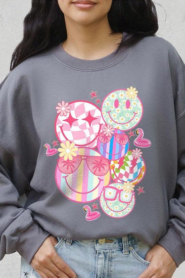 Summer Smile Face Graphic Fleece Sweatshirts - Rebel K Collective