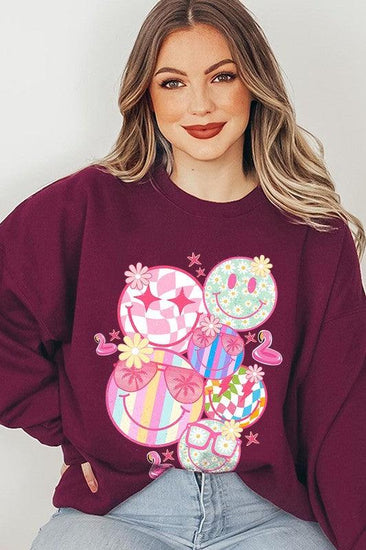 Summer Smile Face Graphic Fleece Sweatshirts - Rebel K Collective