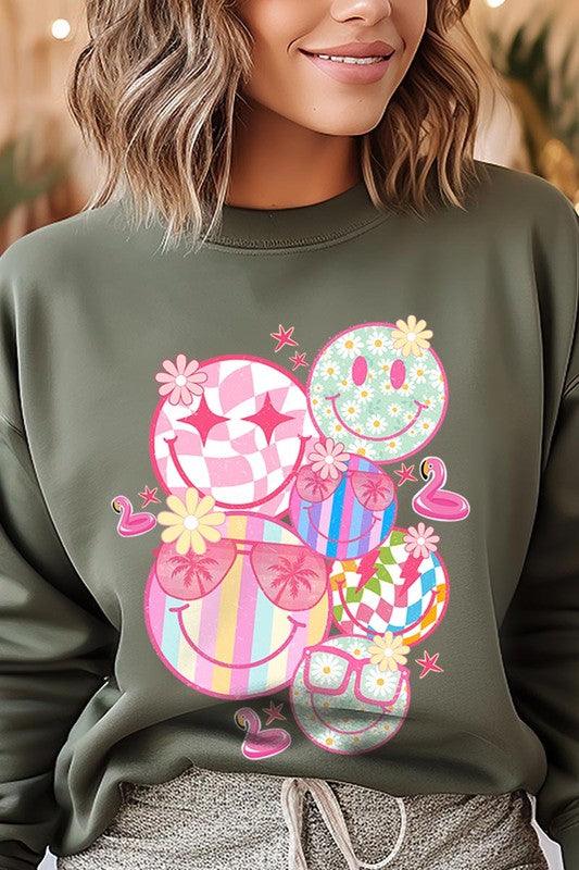 Summer Smile Face Graphic Fleece Sweatshirts - Rebel K Collective