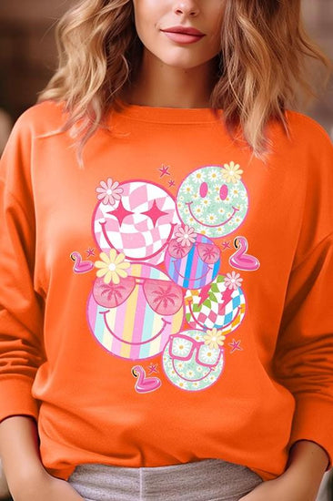 Summer Smile Face Graphic Fleece Sweatshirts - Rebel K Collective