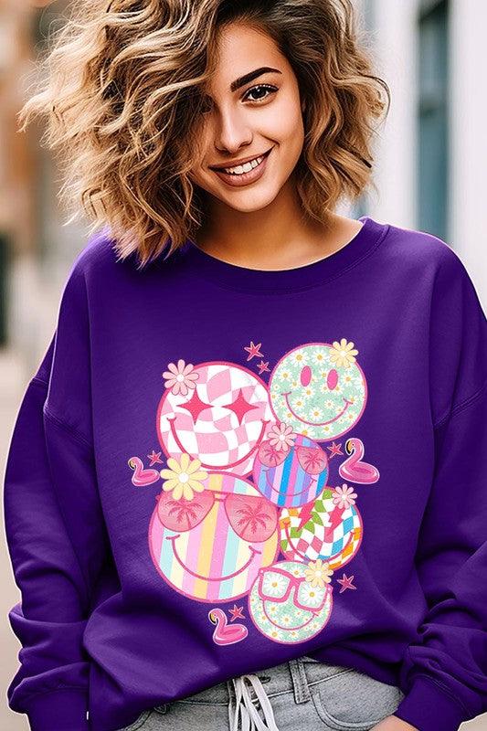 Summer Smile Face Graphic Fleece Sweatshirts - Rebel K Collective