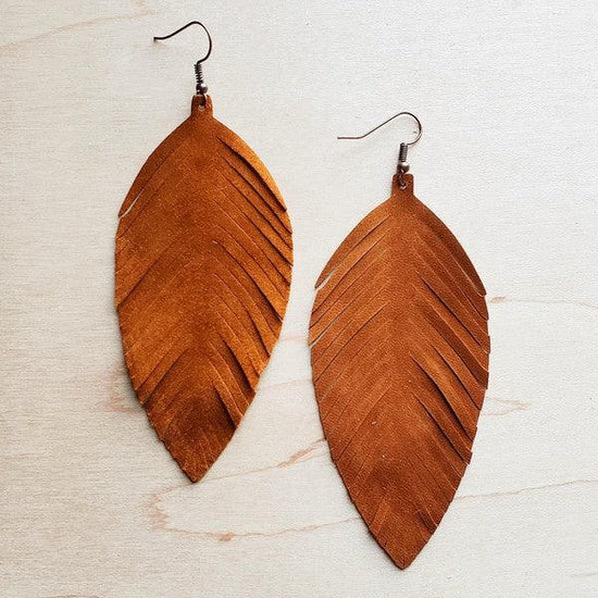 Tan Suede Feather Earrings - Rebel K Collective