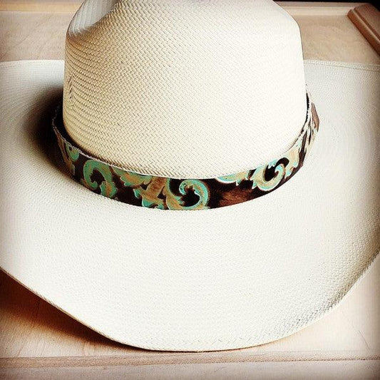 Turquoise Floral Embossed Leather Hat Band - Rebel K Collective