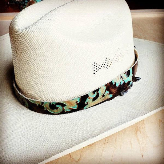 Turquoise Floral Embossed Leather Hat Band - Rebel K Collective