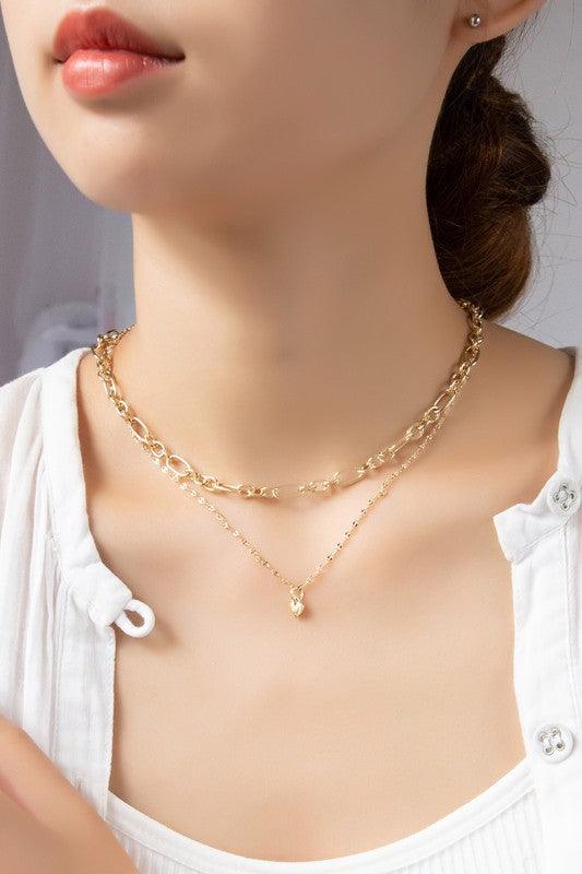 Two row mixed chain with dainty heart pendant - Rebel K Collective