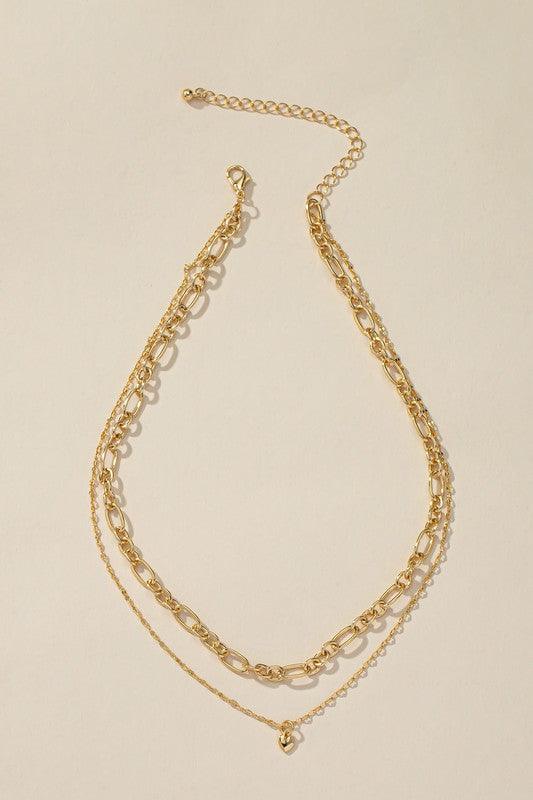 Two row mixed chain with dainty heart pendant - Rebel K Collective