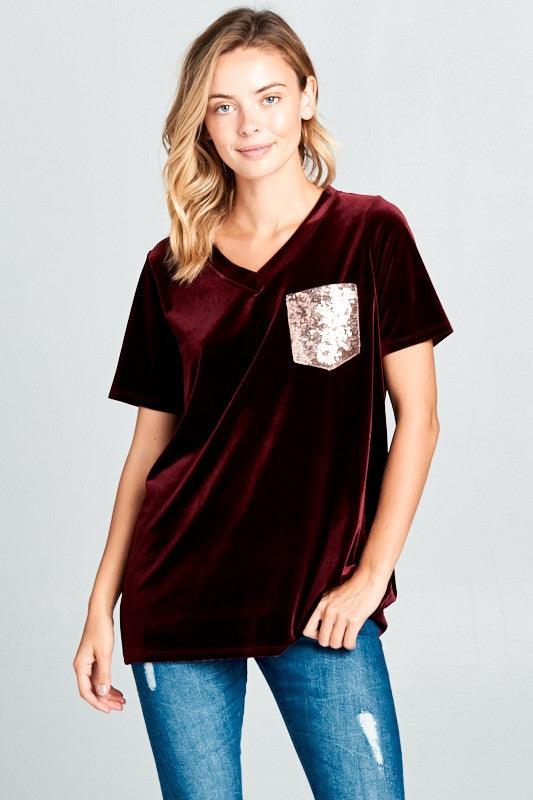 VELVET SEQUINCE POCKET BOXY TOP - Rebel K Collective