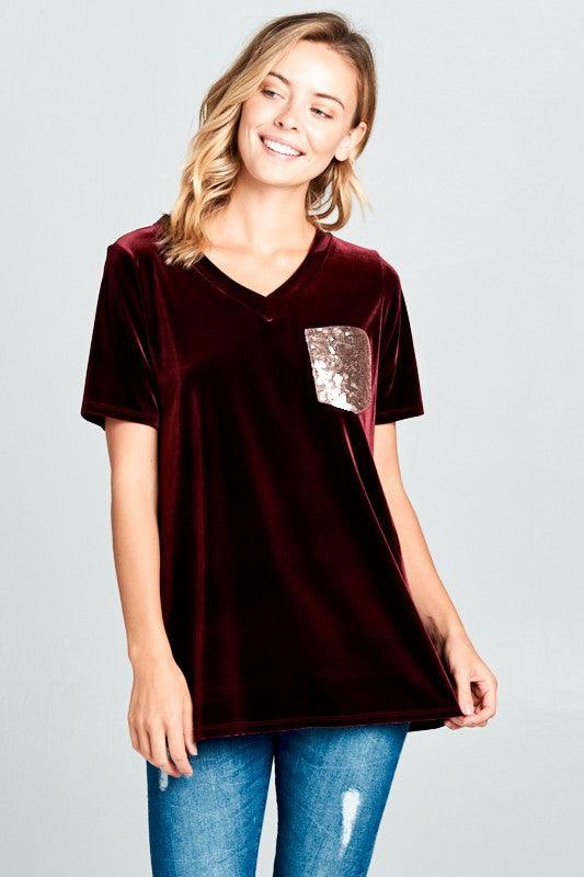 VELVET SEQUINCE POCKET BOXY TOP - Rebel K Collective