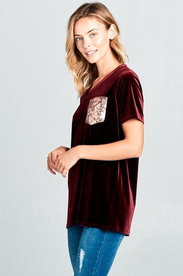 VELVET SEQUINCE POCKET BOXY TOP - Rebel K Collective