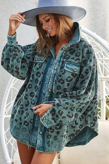 Vintage Washed Leopard Corduroy Buttoned Jacket - Rebel K Collective