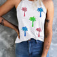 White Sequin Coconut Tree Graphic Halter Neck Tank Top - Rebel K Collective