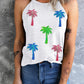 White Sequin Coconut Tree Graphic Halter Neck Tank Top - Rebel K Collective