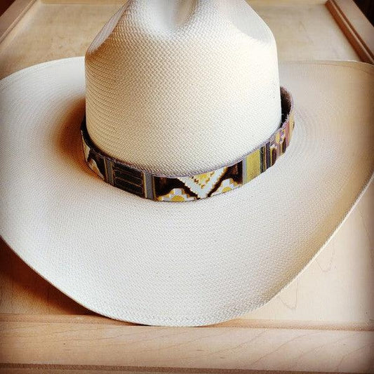Yellow Navajo Embossed Leather Hat Band - Rebel K Collective